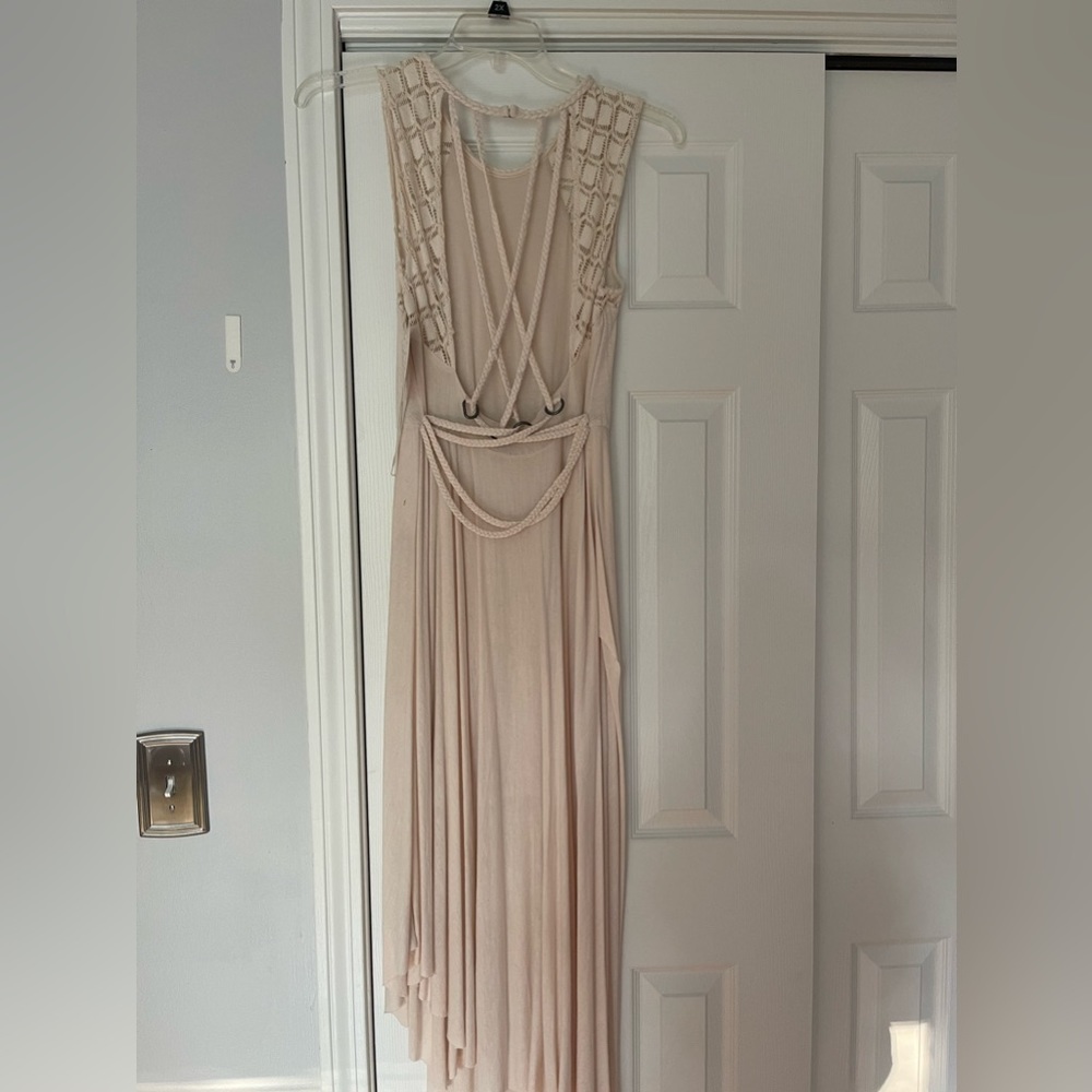Free people, cream color, open back macramé style handkerchief dress